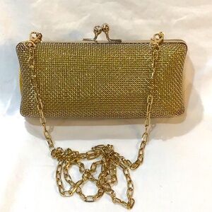 Hard side golden metal evening bag